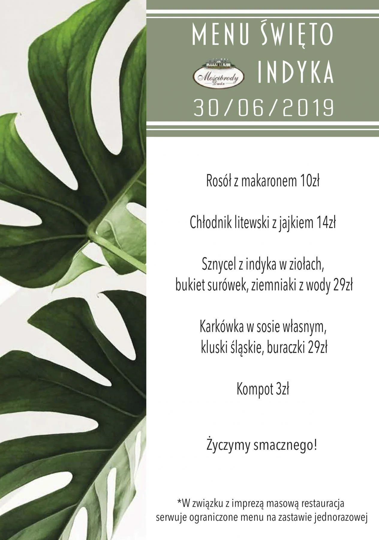 Ograniczone Menu Święto Indyka
